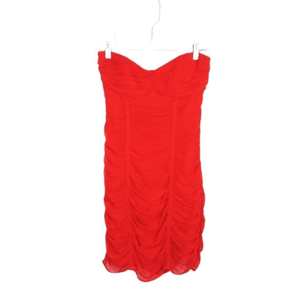 Express 100% Silk Ruched Bodycon Mini Dress Boning Red Sexy Party Clubbing Sz 4